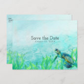 Sea Turtle Ocean Beach Art Hochzeit retten Datum Ankündigungspostkarte (Vorne/Hinten)