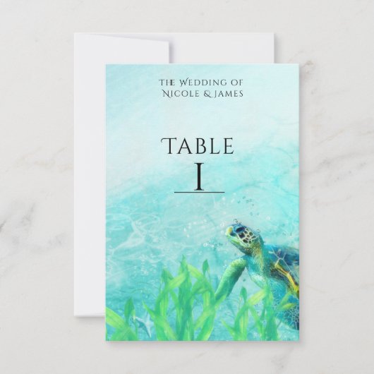 Sea Turtle Ocean Beach Art Hochzeit Tischnummer (Vorderseite)