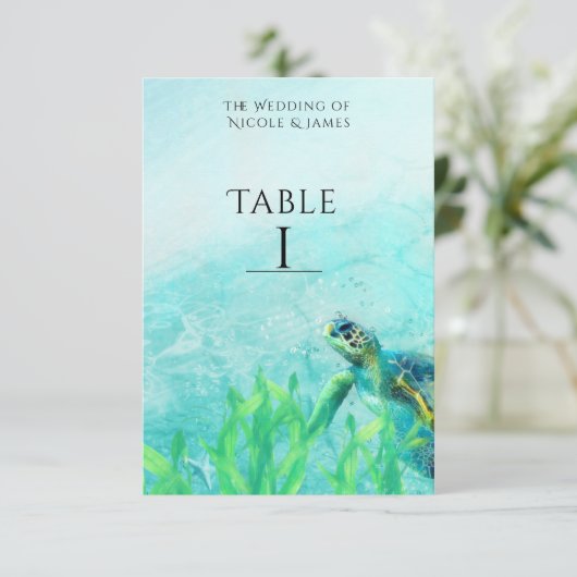 Sea Turtle Ocean Beach Art Hochzeit Tischnummer (Stehend Vorderseite)