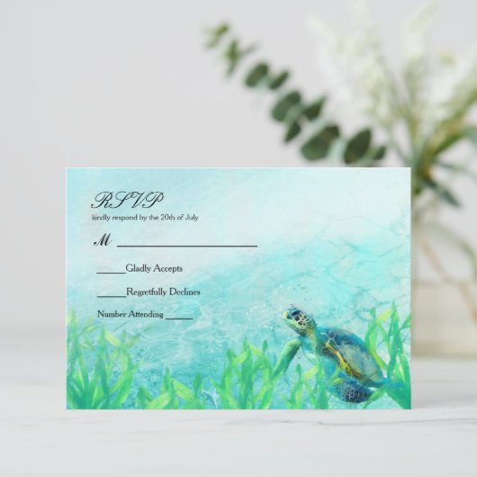 Sea Turtle Ocean Beach Art Hochzeitsfeiern UAWG RSVP Karte (Stehend Vorderseite)