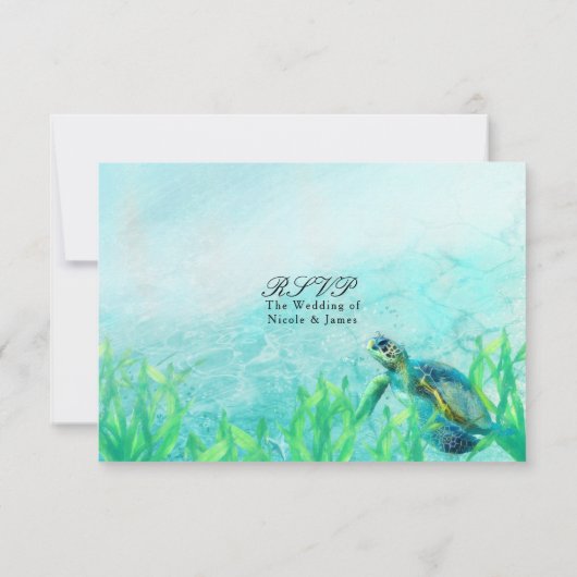 Sea Turtle Ocean Beach Art Hochzeitsfeiern UAWG RSVP Karte (Rückseite)