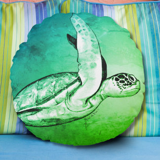 Sea Turtle Original Kunst Runde Rundes Kissen