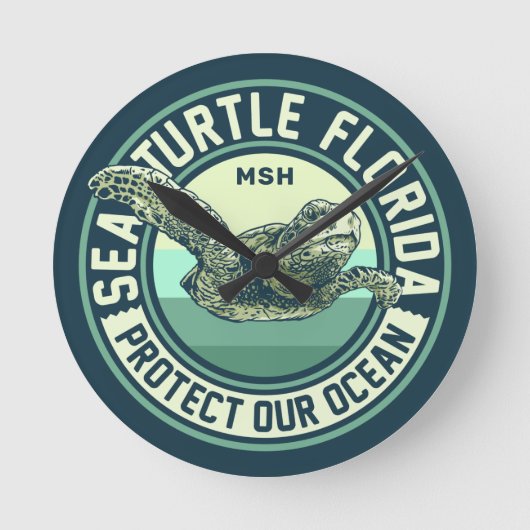 Sea Turtle Protection Custom Monogram Runde Wanduhr (Vorderseite)