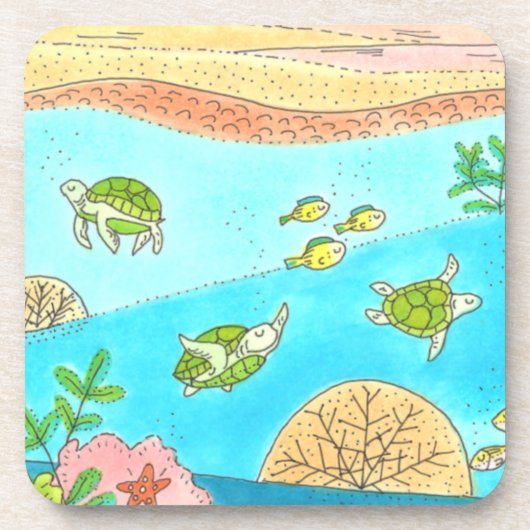 Sea Turtle Rainbow Beach Adventure Happy Place Getränkeuntersetzer (Vorderseite)