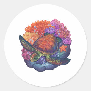 Sea Turtle Reef Runder Aufkleber