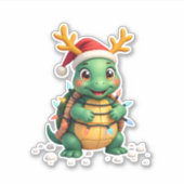 Sea Turtle Santa Christmas Lights Cute Xmas Men Wo Aufkleber (Vorderseite)