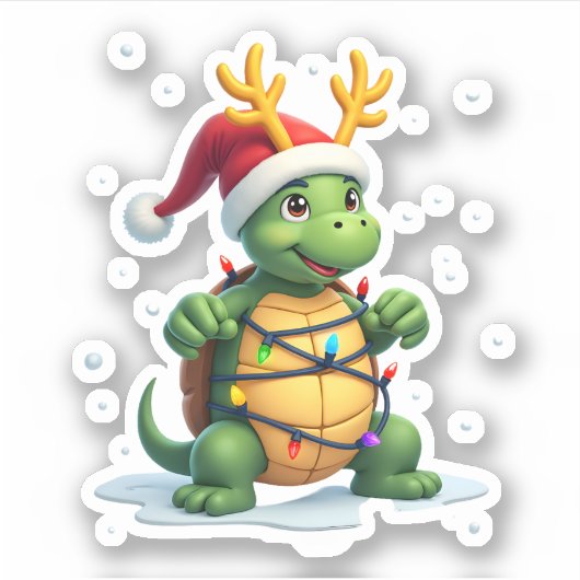 Sea Turtle Santa Christmas Lights Cute Xmas Men Wo Aufkleber (Vorderseite)