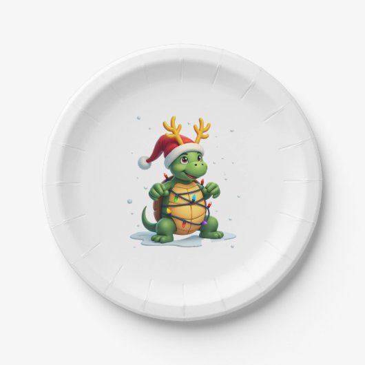 Sea Turtle Santa Christmas Lights Cute Xmas Men Wo Pappteller (Vorderseite)