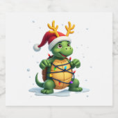 Sea Turtle Santa Christmas Lights Cute Xmas Men Wo Schaumweinetikett (Einzelnes Label)