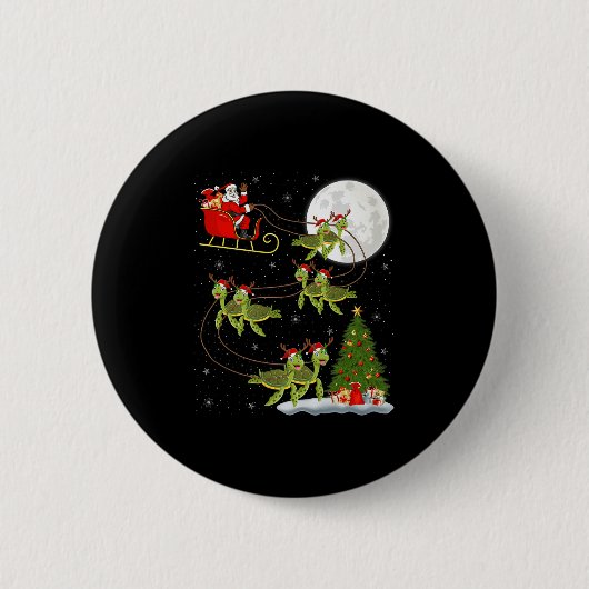 Sea Turtle Santa Sleigh Flying Funny Magical Chris Button (Vorderseite)