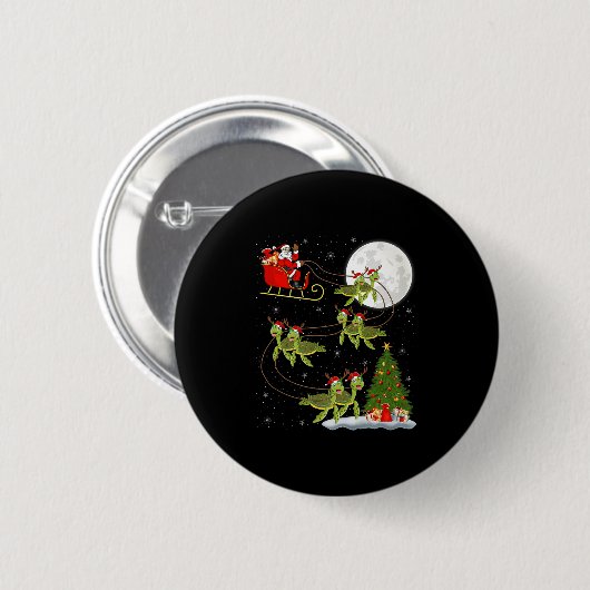 Sea Turtle Santa Sleigh Flying Funny Magical Chris Button (Vorne & Hinten)