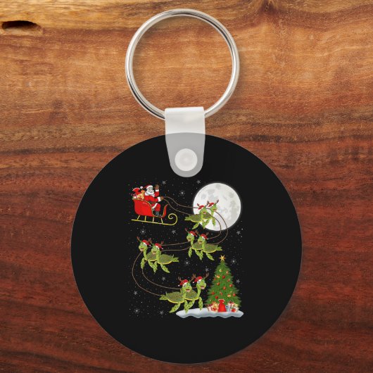 Sea Turtle Santa Sleigh Flying Funny Magical Chris Schlüsselanhänger (Vorderseite)