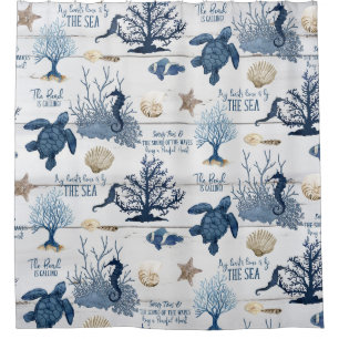 Sea Turtle Seepferd Beach Blue Rustikales Wasser Duschvorhang