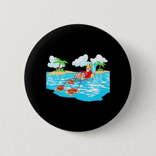 Sea Turtle Sleigh Santa Beach Surfboard Weihnachte Button (Vorderseite)