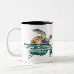 Sea Turtle Sunset Beach Zweifarbige Tasse