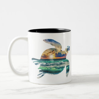 Sea Turtle Sunset Beach Zweifarbige Tasse