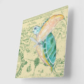 Sea Turtle Tan Karte Vintag Quadratische Wanduhr (Winkel)