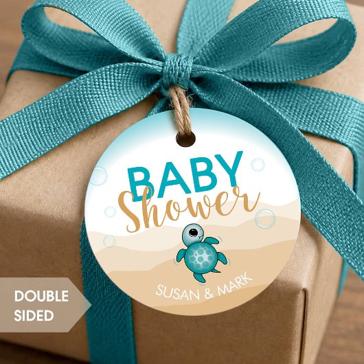 Sea Turtle Theme Baby Shower Circle Tag Geschenkanhänger
