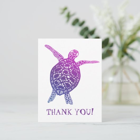 Sea Turtle Tortoise DANKE! Violett Postkarte (Stehend Vorderseite)