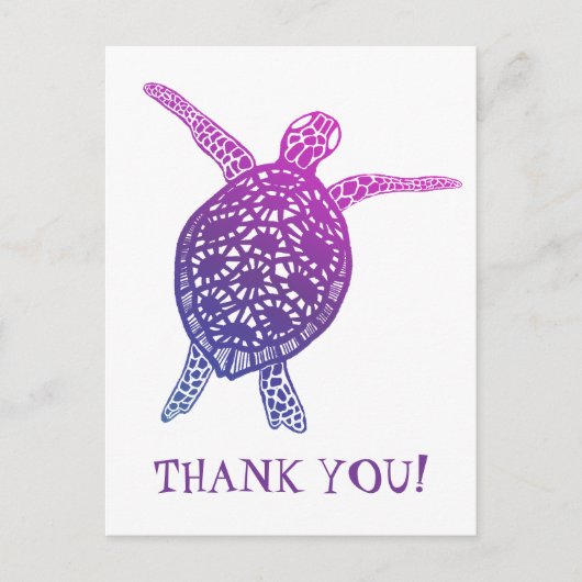 Sea Turtle Tortoise DANKE! Violett Postkarte (Vorderseite)