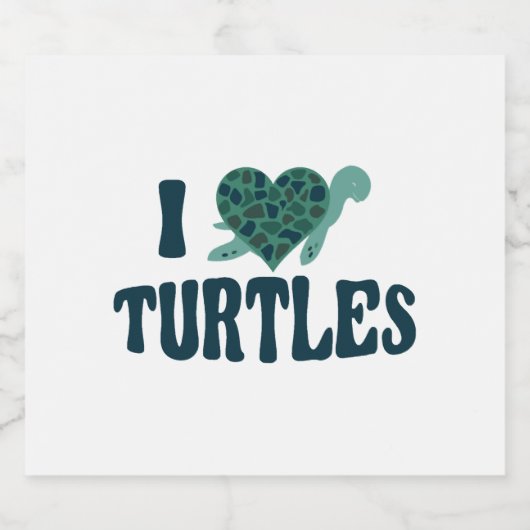 Sea Turtle Tortoise Herz I Liebe Schaumweinetikett (Einzelnes Label)