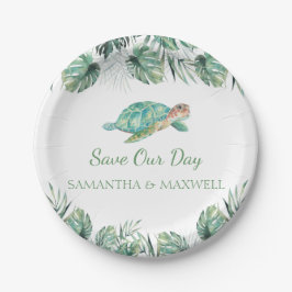 Sea Turtle Tropical Blätter Wasserfarbenhochzeit Pappteller