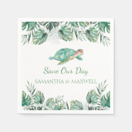 Sea Turtle Tropical Blätter Wasserfarbenhochzeit Serviette