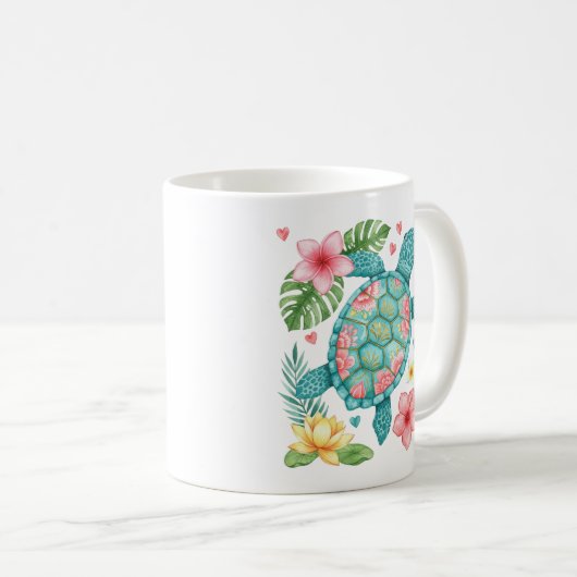 Sea Turtle Tropical Blume Summer Kaffeetasse (VorderseiteRechts)