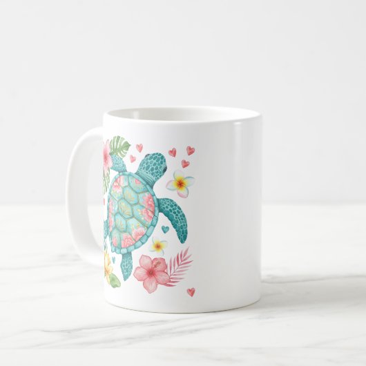 Sea Turtle Tropical Blume Summer Kaffeetasse (Vorderseite Links)