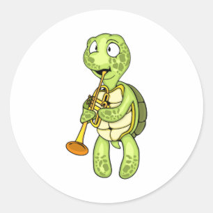 Sea Turtle Trumpet Player Kids Music Orchestra Runder Aufkleber