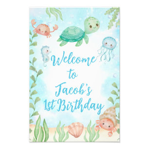 Sea Turtle Under Sea Birthday Willkommenszeichen Fotodruck