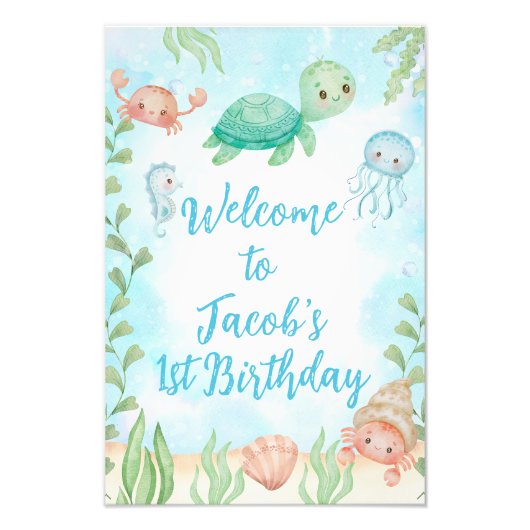 Sea Turtle Under Sea Birthday Willkommenszeichen Fotodruck (Vorne)