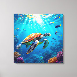 Sea Turtle Vibrant Colorful Underwater Scene Leinwanddruck