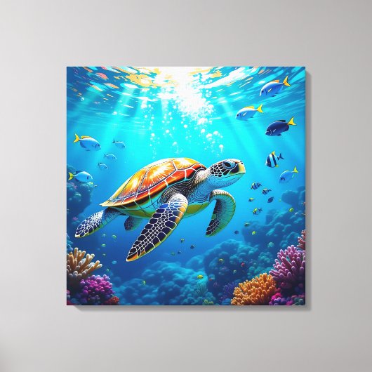 Sea Turtle Vibrant Colorful Underwater Scene Leinwanddruck (Vorderseite)