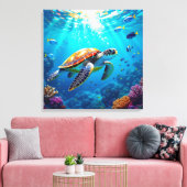 Sea Turtle Vibrant Colorful Underwater Scene Leinwanddruck (Insitu (Wohnzimmer))