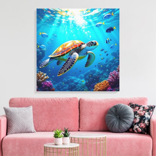Sea Turtle Vibrant Colorful Underwater Scene Leinwanddruck (Insitu (Wohnzimmer))