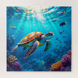 Sea Turtle Vibrant Colorful Underwater Scene Puzzle
