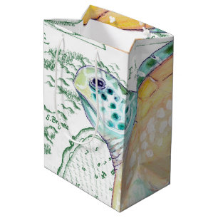 Sea Turtle Vintag Map white Mittlere Geschenktüte