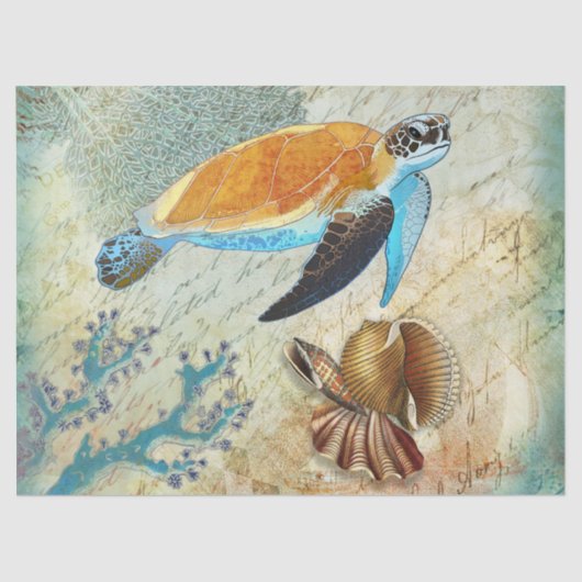 Sea Turtle Vintag Seashells Decoupage Seidenpapier (Vorderseite)