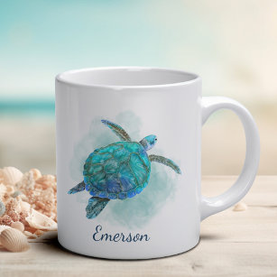 Sea Turtle Watercolor Aqua Personalisiert Kaffeetasse