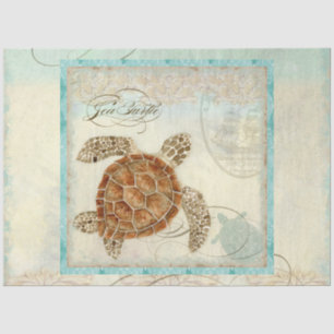 Sea Turtle Watercolor Ephemera Script Decoupage Seidenpapier