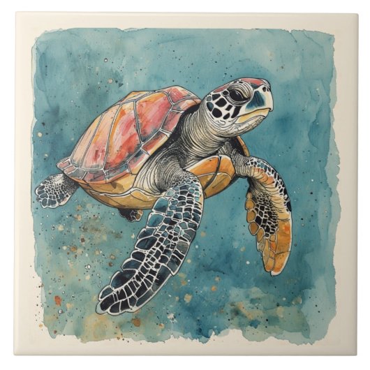 Sea Turtle Watercolor Fliese (Vorderseite)