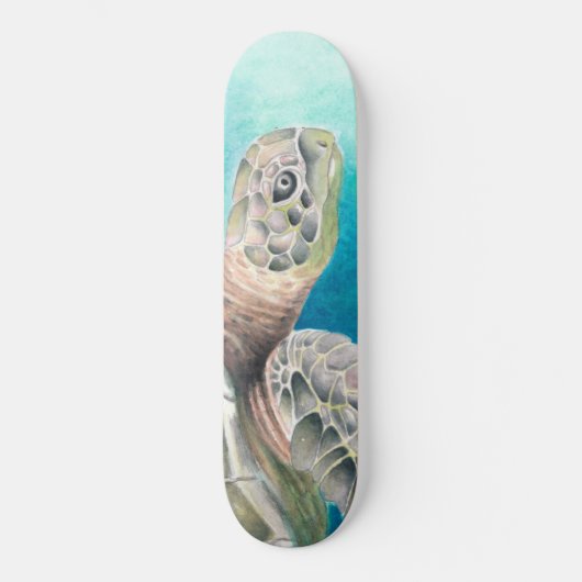 Sea Turtle Watercolor Green Skateboard (Vorderseite)