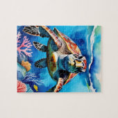 Sea Turtle Watercolor Tropical Ocean Puzzle (Horizontal)