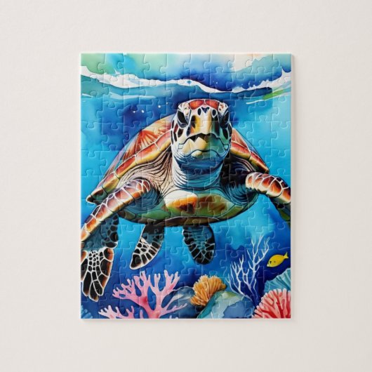 Sea Turtle Watercolor Tropical Ocean Puzzle (Vertikal)