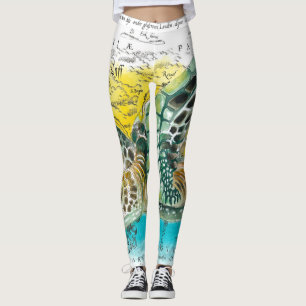 Sea Turtle Watercolor Vintage Karte Leggings