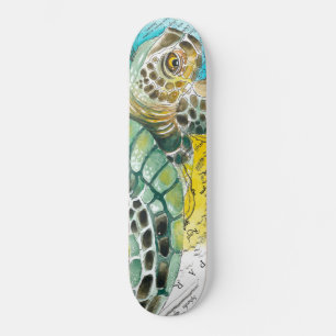 Sea Turtle Watercolor Vintage Karte Skateboard