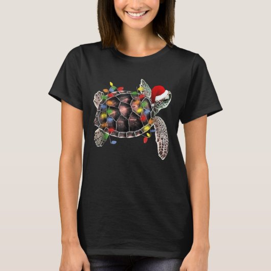 Sea Turtle Wear Weihnachtsmannmütze Frohe Weihnach T-Shirt (Vorderseite)