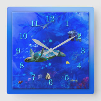 Sea Turtle WIND ON THE WATER Quadratische Wanduhr