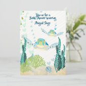Sea Turtles and Hearts Beach Baby Dusche Einladung (Stehend Vorderseite)